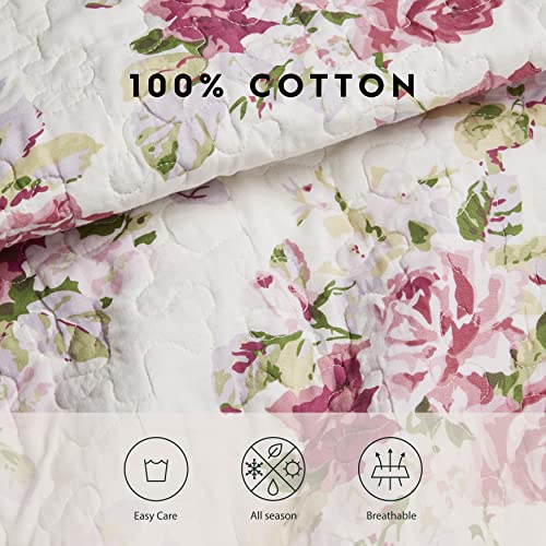 Laura Ashley - Twin Quilt Set, Reversible Cotton Bedding with Matching Sham, Lightweight Home Decor for All Seasons (Lidia Pink, Twin) Laura Ashley