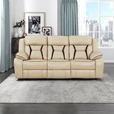 Lexicon Recliner Sofa, Wall Hugger Recliners, Home Theater Seating, Manual Double Recliner, Couches for Living Room, RV Furniture, Faux Leather with Contrast Piping, 86''W Sofa, Beige Lexicon