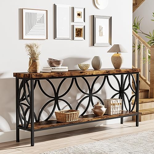 Tribesigns 70.9-Inch Narrow Sofa Table, Industrial Long Sofa Table Behind Couch, Entry Console Table with Storage for Entryway, Living Room, Foyer, Unique Design, Rustic Brown - WoodArtSupply