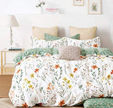 SLEEPBELLA Duvet Cover Set 600 Thread Count Cotton Bedding Set (Full, White&Green Floral) SLEEPBELLA