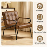 Modern Leather Accent Chair, Mid-Century Reading Chairs for Adults Comfy Lounge Armchair with Thick Cushion Metal Frame, 300lbs Capacity, Living Room/Waiting Room/Bedroom/Office, Brown Furnicomfy