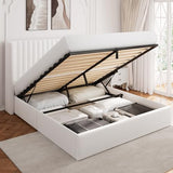 GalnFu Full Size Lift Up Storage Bed, Upholstered Velvet Platform Bed Frame with Wingback Headboard, Hydraulic System, Solid Wooden Slats Support, No Box Spring Needed, Easy Assembly, White GalnFu