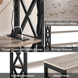 Yaheetech Console Table with Power Outlets and USB Ports, Wooden Entryway Table with Drawer and Open Shelves, Narrow Sofa Tables with Metal Frame for Living Room, Couch, Hallway, Grey Yaheetech