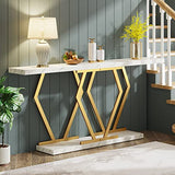 Tribesigns 70.9 Inch Extra Long Sofa Table， White and Gold Console Table with Faux Marble Tabletop, Modern Long Entryway Table with Gold Frame Tribesigns