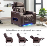 CANMOV Electric Power Recliner Chair, PU Leather Home Theater Seating with Power Headrest, Electric Recliner Sofa Chair with Ambient Lighting,Cup Holders,USB & Type C Ports, Armrest Storage,Brown