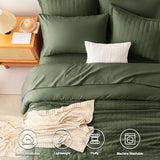 CozyLux Full Size Comforter Sets with Sheets Seersucker 7 Pieces Olive Green Bed in a Bag Textured Luxury Soft Bedding Set with Down Alternative Comforter, Sheets, Pillowcases & Shams for All Seasons CozyLux