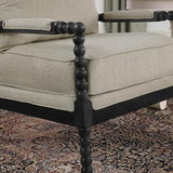 Morden Fort Linen Fabric Spindle Accent Chair with Wood Frame, French Style Accent Chairs with Padded Spring Seat and Armrest Pads, Brushed Base for Living Room Bedroom Farmhouse Office Balcony Morden Fort