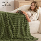 Exclusivo Mezcla Twin Size Flannel Fleece Blanket, Super Soft Striped Jacquard Bed Blanket, Lightweight Fuzzy Cozy for All Seasons, 60x80 Inches, Olive Green Exclusivo Mezcla