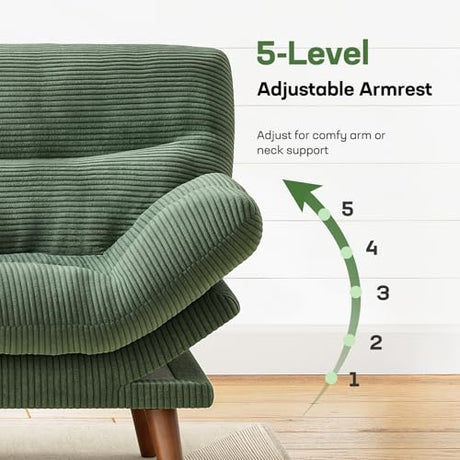 Marsail 66.1" Futon Sofa Bed, Corduroy Convertible Futon Couch with Adjustable Backrest & Armrests, Small Sleeper Sofa Loveseat for Small Apartments, Study Room, Office, Green Marsail