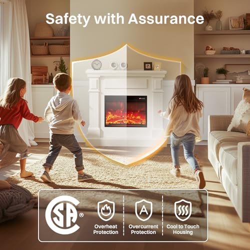43" Electric Fireplace with Mantel | 1400W Freestanding Electric Fireplaces | Highly Realistic 3D Flame | 50-90℉ AdjustableTemp | Button & Remote Control White Fireplace Mantel | 43" Wx11 Dx40 H FODINGHILL