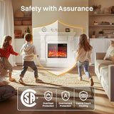 43" Electric Fireplace with Mantel | 1400W Freestanding Electric Fireplaces | Highly Realistic 3D Flame | 50-90℉ AdjustableTemp | Button & Remote Control White Fireplace Mantel | 43" Wx11 Dx40 H FODINGHILL