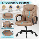 Misolant Office Chair, Executive Desk Chair, PU Leather Comfortable Ergonomic Chairs with Fixed Armrest, Adjustable Height, Rocking Function, 360° Swivel Wheels, Brown Misolant