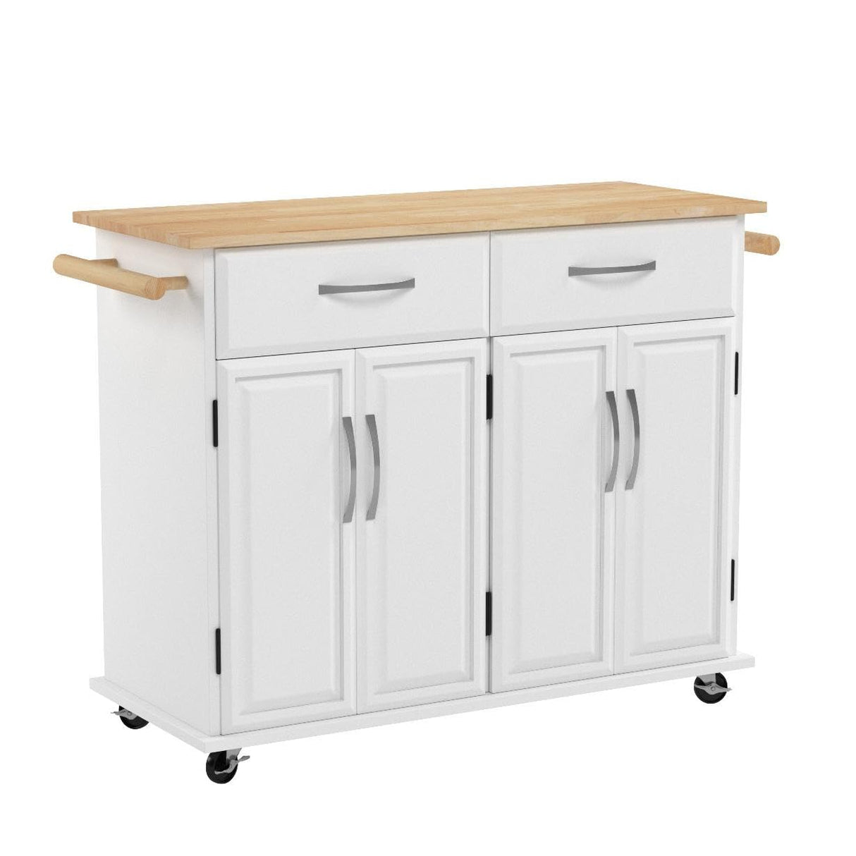 BELLEZE Rolling Kitchen Island Cart on Wheels with Storage Cabinet, Mobile Kitchen Cart Island Table with 2 Drawers Towel Racks Rubber Wood Top Coffee Bar for Dinning Room, 41.7”Lx18.5”Wx37”H, White BELLEZE