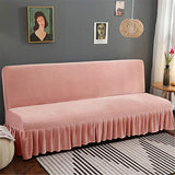 GIANCO FERRO Armless Velvet Pink Futon Cover with Ruffle Skirt higly Stretch Futon Sofa Bed Cover No Arm Stain Resistant Machine Washable Large GIANCO FERRO