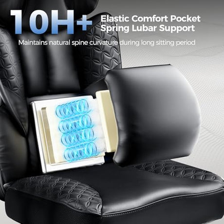 COMHOMA Big and Tall Office Chair 400LBS Heavy Duty Gaming Chair with Deluxe Embossing Leather High Back Wider Ergonomic Computer Chair with Foot Rest 150°Reclining Pocket Spring Lumbar Support COMHOMA