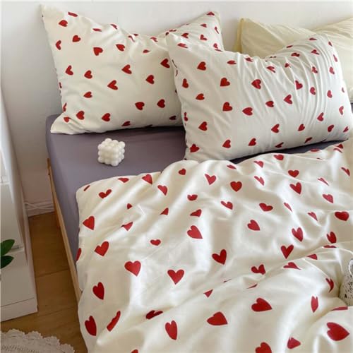 Nayoroom Heart Duvet Cover Twin Size Cute Red Love Heart Printed on White Bedding Set 2Pcs Kids Girls Kawaii Heart-Shaped Pattern Comforter Cover with Zipper Closure Soft Breathable Microfiber Nayoroom