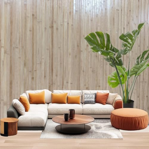 192" x 48" Natural Bamboo Wall Panel - Flexible Renewable Wainscoting for Interior Decor, Room Divider & Ceiling Tiles - Living Room, Bedroom, Office, Kitchen Island Decor bajingshanhu