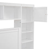 Queen Storage Bed with Bookcase Headboard, Queen Size Platform Bed with Trundle and 2 Storage Drawers, Solid Wood Queen Size Bed Frame with Cabinet and Shelf, No Box Spring Needed (White) Harper & Bright Designs