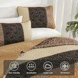 Cottolester Fall Quilt Set Queen Size 3 Pieces,Brown Striped Bedspread,Boho Plaid Bedding Set Soft Microfiber Quilt with 2 Pillow Shams 96"x90" Cottolester