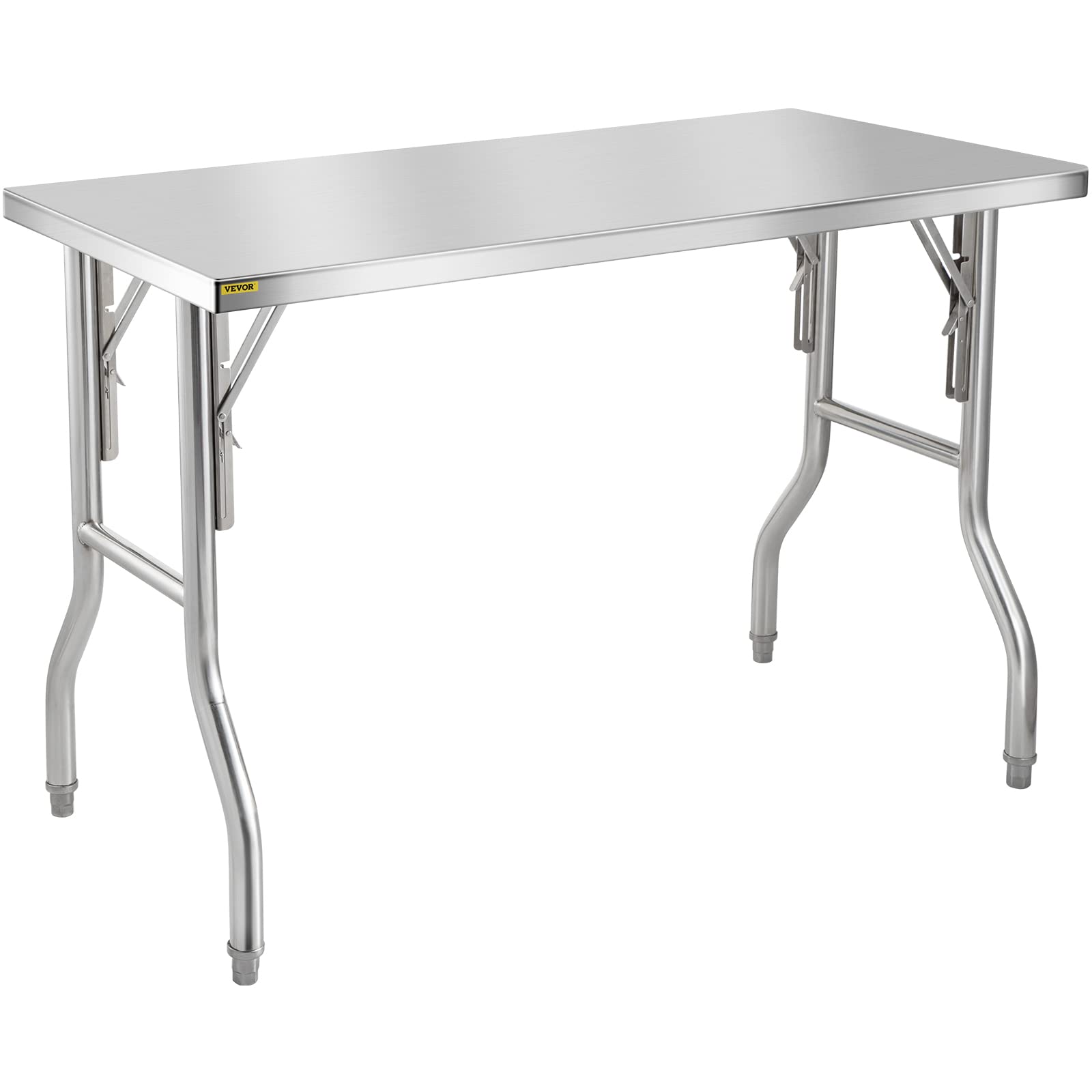 VEVOR Commercial Worktable Workstation 48 x 24 Inch Folding Commercial Prep Table, Heavy-duty Stainless Steel Folding Table with 661 lbs Load, Kitchen Work Table, Silver Stainless Steel Kitch - WoodArtSupply