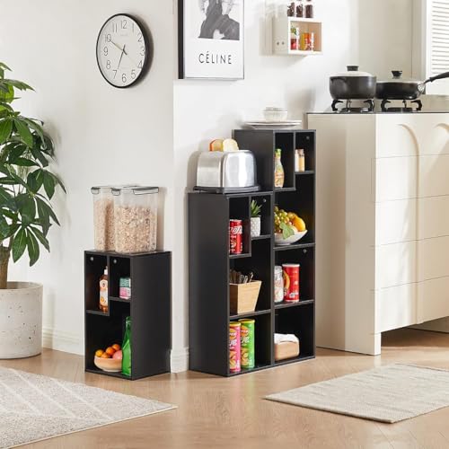 VECELO 4-Tier Slim Bookcase, Modern Storage Cabinet, Slim Bookshelf, Fits Tallest Hardcover, 5 Cubes, Vertical or Horizontal, Easy Assembly, Black VECELO