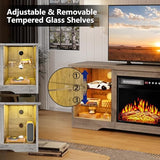 TAVATA 58" Fireplace TV Stand, Modern Entertainment Center with Fireplace for TVs up to 65 inch, Media TV Console for Living Room with Led Lights, Adjustable Glass Shelves and Storage Cabinets (Grey) TAVATA
