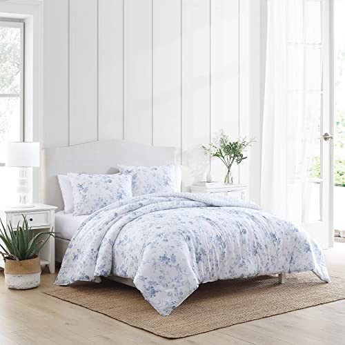 Laura Ashley - Twin XL Comforter Set, Soft & Reversible Cotton Bedding for Year Round Use, 2 Piece Bed Set with Matching Pillowcase (Belinda Blue) Laura Ashley
