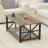 GreenForest Coffee Table for Living Room with Round Corners Farmhouse Style Center Table with Storage Shelf 39 Inch Space Saving Easy Assembly Gray Wash GreenForest