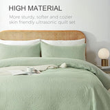 WURUIBO Twin Quilt Set Sage Green,Ultrasonic Embossed Bedspread, Lightweight Microfiber Coverlet, Modern Thin Bedding Set for All Season, 2 Piece(1 Quilt,1 Pillow Shams) WURUIBO