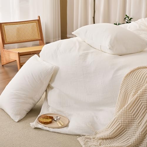 RENEWROOTS Off White Twin Duvet Cover, 100% Sandwashed Cotton Soft Twin Size Duvet Cover Set 3 Pieces with Zipper Clousre & Corner Buttons (Off White, Twin 69 x 90) RENEWROOTS