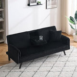 72" Modern Corduroy Sofa Bed Futon,Convertible Sleeper Couch Bed with Cup Holder,4 Reclining Positions,Folding Sofa Cloud Loveseat for Small Living Room Apartment Office (Black-New) Majnesvon