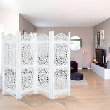 Lightnpro 4-Panel Wooden Room Divider 48 × 64 Inch Antique White Finish - Hand-Carved Oval Folding Privacy Screen, Pre-Assembled Decorative Partition for Living Room, Bedroom & Home Office Light & Pro