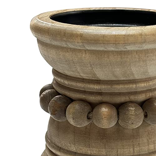 dwellington Farmhouse Rustic Wood Pillar Candle Holder for Pillar Candles, Decorative Beaded Candlestick Holder Stand for Home Décor, Gifts, Wedding (Natural)