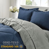 Furnishh 5 Pieces Comforter Set Twin Bed in a Bag, Reversible Bed Set with Comforter, Flat Sheet, Fitted Sheet, Pillowcase & Sham, Navy Blue and Grey Twin Size Bedding Sets for Boys, Girls Furnishh