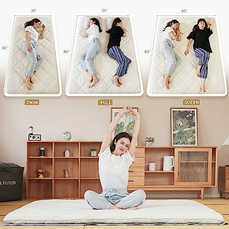 Dr.Futon Japanese Floor Futon Mattress Traditional Cotton Shikibuton Foldable Roll Up Bed Twin Dr.Futon