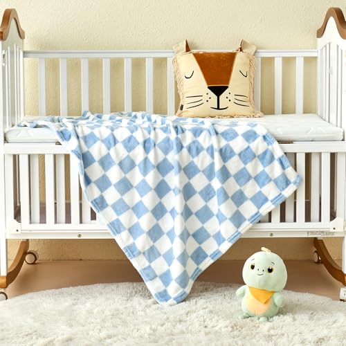 Yurhap Checkered Baby Blanket Fleece Baby Blankets for Boys, Ultra Soft Cozy Fluffy Infant Toddler Newborn Receiving Blankets for Crib Stroller, 30''x40'', Blue Yurhap