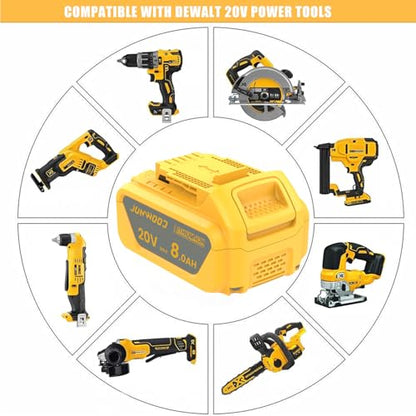 JUNWOOD 2Pack 8.0Ah Lithium Replacement for Dewalt 20V Battery Max XR Cordless Tools DCB180 DCB205 DCB206 DCB206-2 DCB200 DCB204 DCB204BT-2 DCB203 DCB201 DCB207 - WoodArtSupply