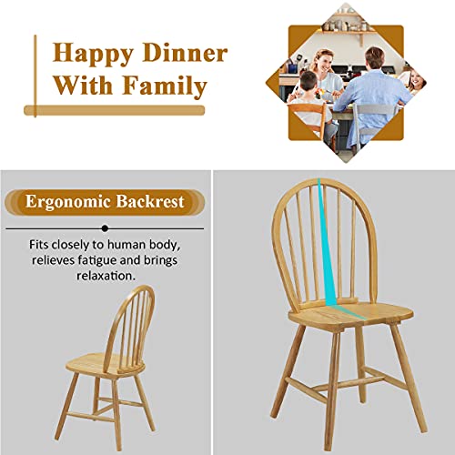 Giantex Set of 2 Windsor Chairs, Wood Dining Chairs, French Country Armless Spindle Back Dining Chairs, Farmhouse Kitchen Dining Room Chairs, Oak