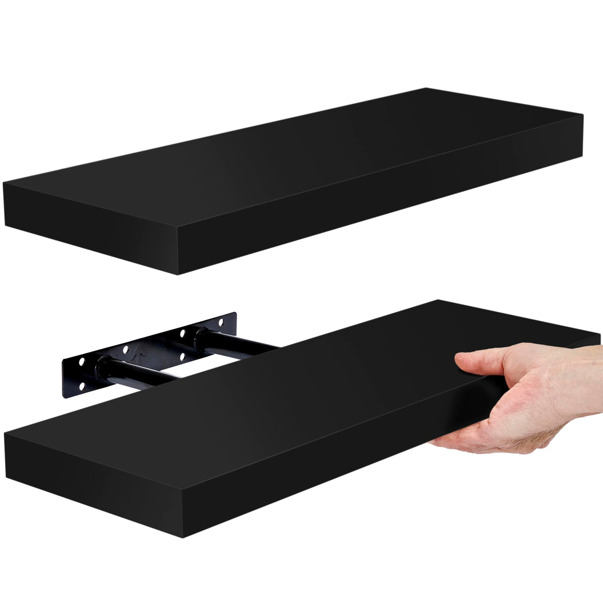 Sorbus Floating Shelves for Wall, Bathroom Shelves Wall Mounted for Kitchen, Bedroom, Bathroom Storage Over Toilet, Hanging Book Shelf for Wall Home Decor Living Room (Black, 2 Pack) Sorbus