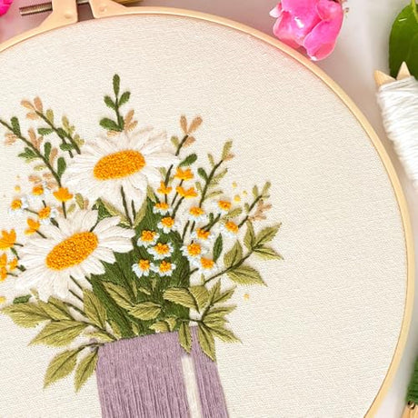 Myfelicity Embroidery kit,Floral Embroidery Art Kit, Set of 3, Decorative Pitcher Designs with Sunflowers and Wildflowers Myfelicity