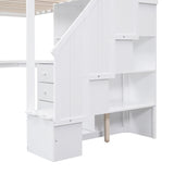 Merax Twin Size Loft Bed with L-Shaped Desk, Drawers, and Storage Staircase in White Merax