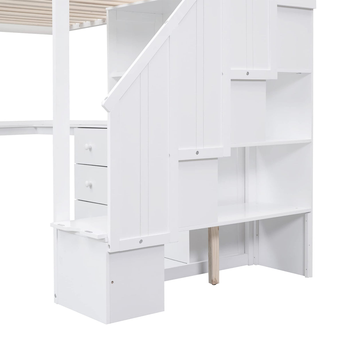 SOFTSEA White Twin Loft Bed with Desk, Stairs, and Storage for Kids and Teens SOFTSEA