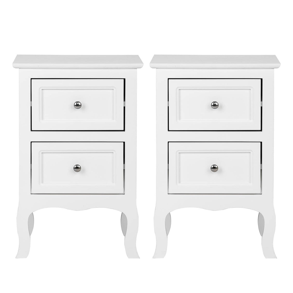 Karl home White Nightstand Set of 2. Farmhouse End Side Table Set of 2 Bedside Nightstands Chest with Drawers Small Night Stand with 2 Drawer and Solid Wood Legs for Bedroom, Living Room Karl home