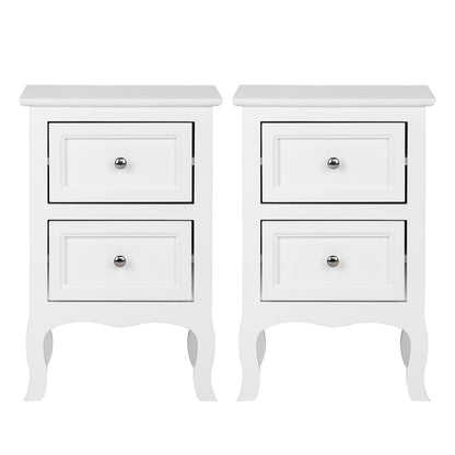 Karl home White Nightstand Set of 2. Farmhouse End Side Table Set of 2 Bedside Nightstands Chest with Drawers Small Night Stand with 2 Drawer and Solid Wood Legs for Bedroom, Living Room - WoodArtSupply