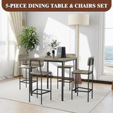 TJYGO Dining Table Set for 4, 5 Piece Kitchen Table with Chairs, Sturdy Industrial Space Saving Dinette Set for Pub, Family Dinners, Apartment, Gray TJYGO