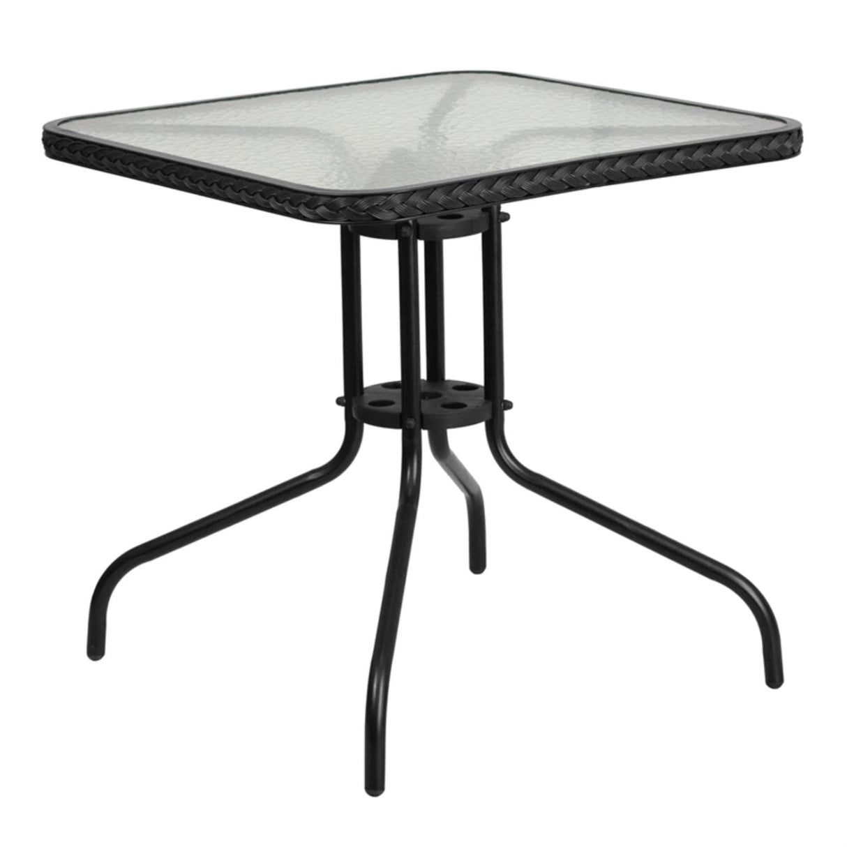 Flash Furniture Barker 28'' Square Tempered Glass Metal Table with Black Rattan Edging Flash Furniture