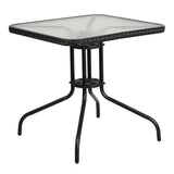 Flash Furniture Barker 28'' Square Tempered Glass Metal Table with Black Rattan Edging Flash Furniture