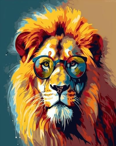 OKSGYTA Paint by Numbers Kit Lion Wearing Glasses Ancient Egypt Style for Adults on Canvas with Brushes Acrylic Pigment DIY Oil Painting for Home Wall Decor (40x50cm/16x20 inch) OKSGYTA