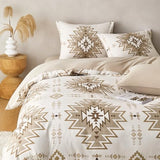 Wake In Cloud - Western Comforter Set, Boho Southwestern Rustic Farmhouse Style with Aztec Geometric Block Pattern, Soft Lightweight Bedding, 3 Pieces, Taupe Beige, Queen Size Wake In Cloud