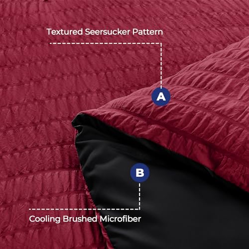 HYMOKEGE Red & Black Queen Comforter Set Seersucker 7 Pieces, All Season Luxury Bed in a Bag for Bedroom, Bedding Set with Comforters, Sheets, Pillowcases & Shams HYMOKEGE